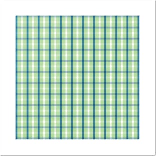 Mint Green Check with White & Imperial Blue Stripes Posters and Art